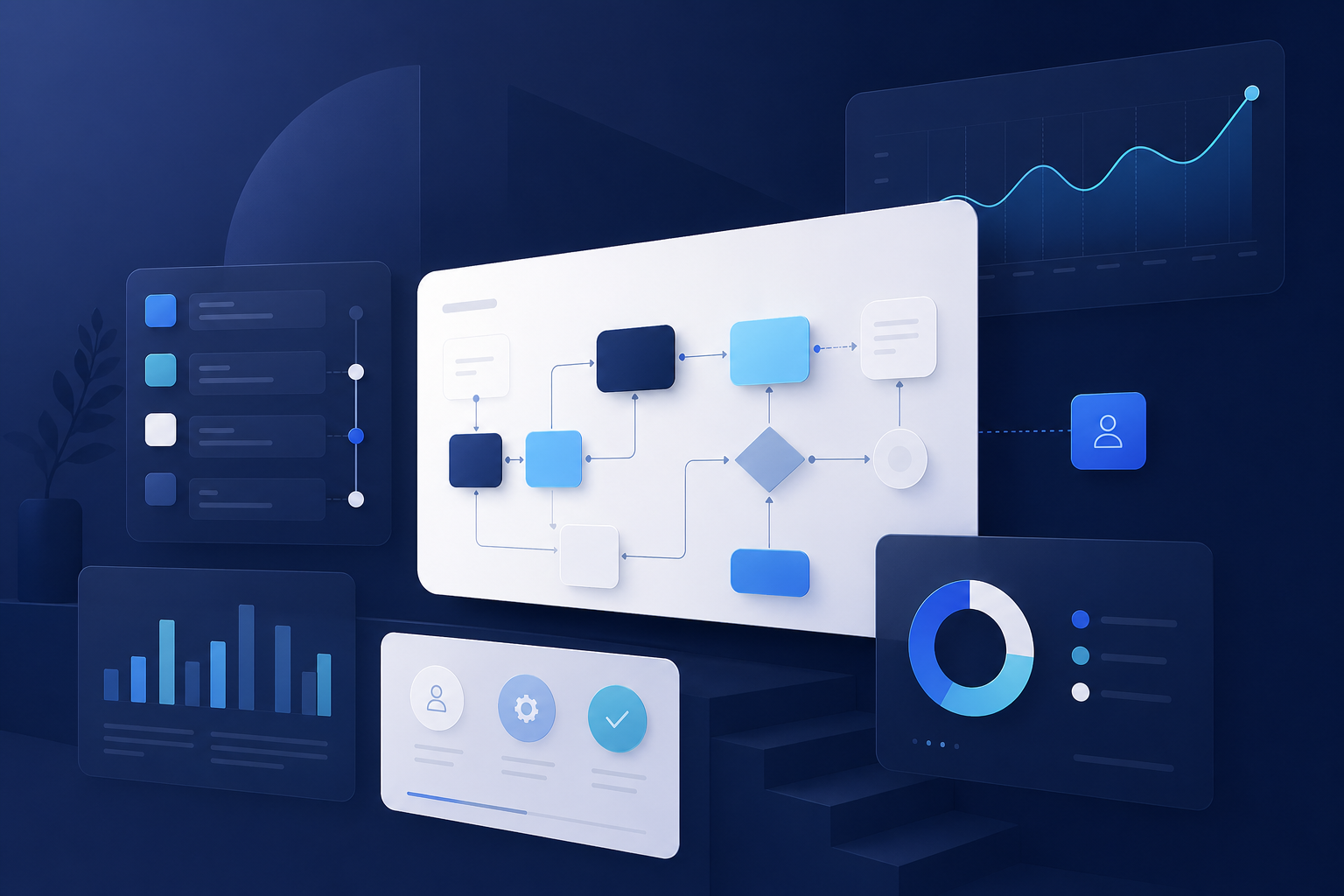 Visual abstracto de procesos, pipeline y orden operativo
