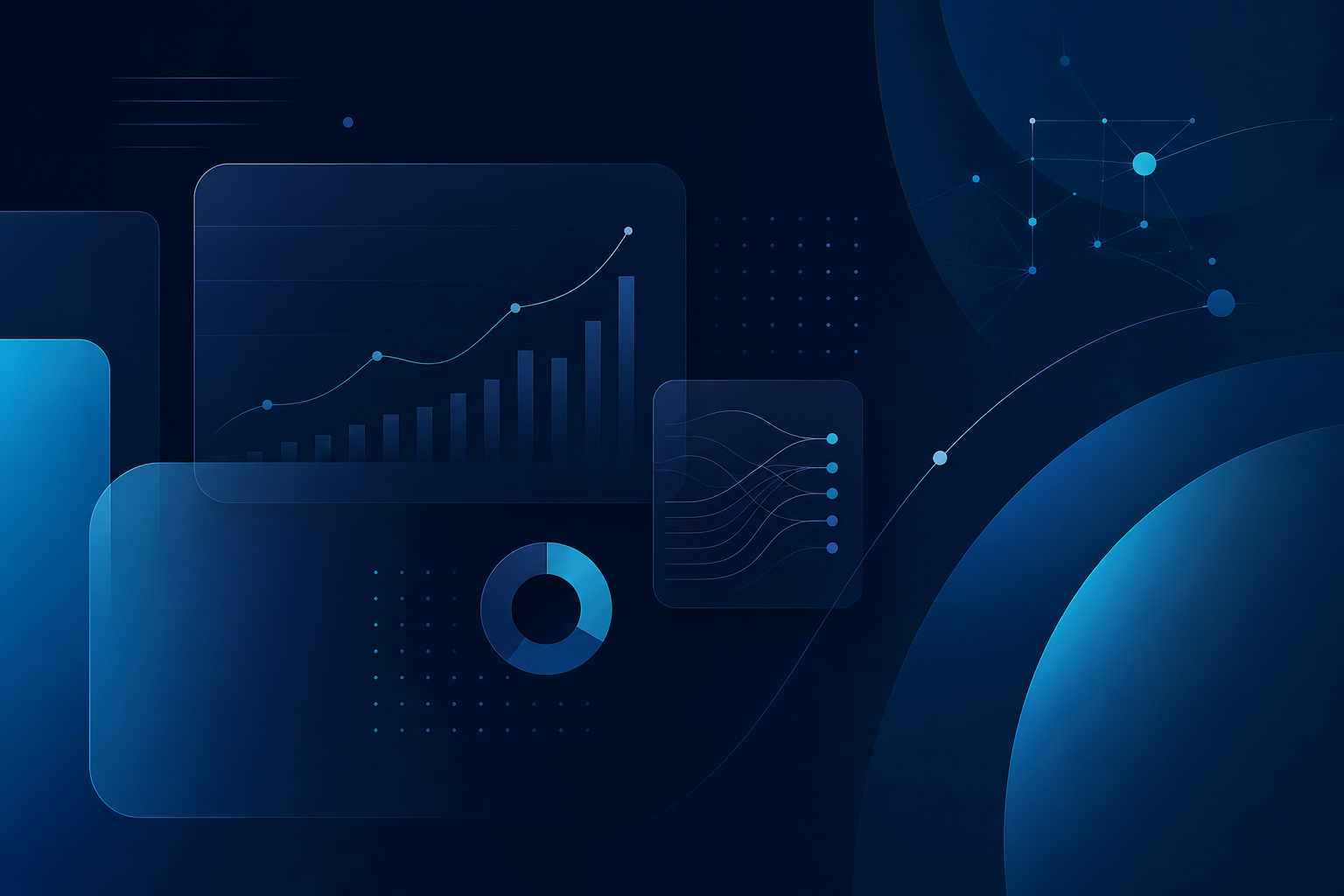 Visual abstracto de resultados, métricas y estructura empresarial